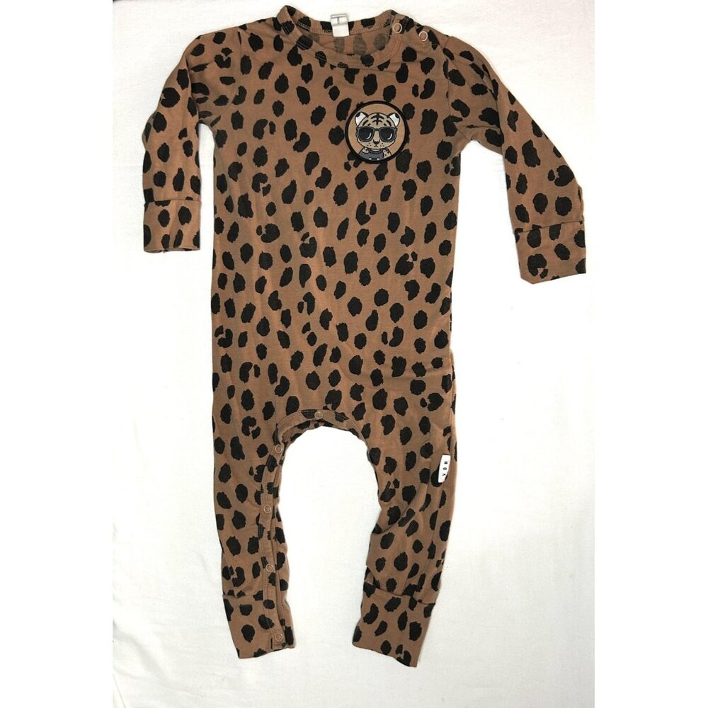 Huxbaby Romper Baby‎ 12-18 Months Brown Leopard Print Cat Patch Organic Cotton